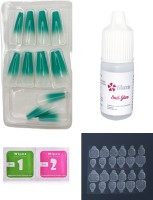 GLAZU Ballerina Shaped Press On Artificial/Fake Nails, with 1 Glue Kit Green(Pack of 12)