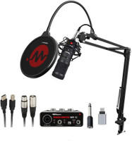 wright WR BM 800 Condenser Mic with USB WR12 SoundMaster Audio Interface inbuilt PreAmp Sound Card Phantom Power Supply and BM 800 Condenser Microphone Stand POP Filter for Singing voice recording podcast studio mic suitable for Smartphone Laptop and Desktop Studio Recording Kit(Multicolor)