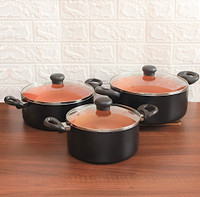 Kreme Casserole 2.5L + 3.5L + 4.5L Induction Bottom Non-Stick Coated Cookware Set(Aluminium, 3 - Piece)