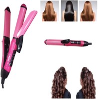RAJOO 2 in 1 hair curler& straightener PINK 2009 NHC HAIR STRAIGHT & CURLY 2 IN 1 BEAUTY SET FOR WOMEN WITH CERAMIC PLATE Hair Straightener(Pink)