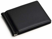 Zhanshi Men Formal, Casual, Trendy Black Genuine Leather Money Clip(6 Card Slots)