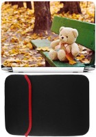 View FineArts Teddy Bench Laptop Skin with Reversible Laptop Sleeve Combo Set(Multicolor) Laptop Accessories Price Online(FineArts)