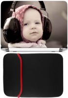 FineArts Kid With Headphone Laptop Skin with Reversible Laptop Sleeve Combo Set(Multicolor)   Laptop Accessories  (FineArts)