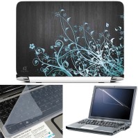 FineArts Abastract Floral Black Wooden Back 3 in 1 Laptop Skin Pack With Screen Guard & Key Protector Combo Set(Multicolor)   Laptop Accessories  (FineArts)