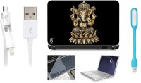 Print Shapes Ganesh sculpture 2Laptop Skin with Screen Guard ,Key Guard,Usb led and Charging Data Cable Combo Set(Multicolor)   Laptop Accessories  (Print Shapes)