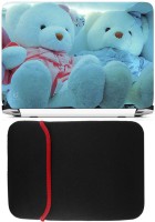 FineArts Teddy Blue Laptop Skin with Reversible Laptop Sleeve Combo Set(Multicolor)   Laptop Accessories  (FineArts)