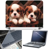 FineArts Two Puppy in Bucket 3 in 1 Laptop Skin Pack With Screen Guard & Key Protector Combo Set(Multicolor)   Laptop Accessories  (FineArts)