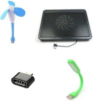 View TechInn 4 In 1 USB Powered Metal Body Cooling Pad, Flexible Fan & Led Light Lamp and Micro OTG Adapter Converter Combo Set(Multicolor) Laptop Accessories Price Online(TechInn)