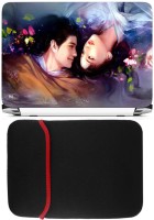 View FineArts Lovely Couple Laptop Skin with Reversible Laptop Sleeve Combo Set(Multicolor) Laptop Accessories Price Online(FineArts)