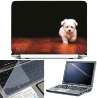 FineArts Cute Dog on Floor 3 in 1 Laptop Skin Pack With Screen Guard & Key Protector Combo Set(Multicolor)   Laptop Accessories  (FineArts)