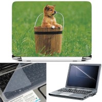 FineArts Cute Dog in Bucket 3 in 1 Laptop Skin Pack With Screen Guard & Key Protector Combo Set(Multicolor)   Laptop Accessories  (FineArts)