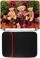 FineArts Teddys Drinking Laptop Skin with Reversible Laptop Sleeve Combo Set(Multicolor)   Laptop Accessories  (FineArts)