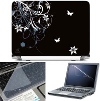 FineArts Abstract Floral Black Back 2 3 in 1 Laptop Skin Pack With Screen Guard & Key Protector Combo Set(Multicolor)   Laptop Accessories  (FineArts)