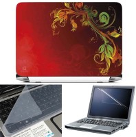 View FineArts Abstract Leaves Red 3 in 1 Laptop Skin Pack With Screen Guard & Key Protector Combo Set(Multicolor) Laptop Accessories Price Online(FineArts)