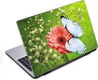 ezyPRNT White Butterfly on Red Flower (14 to 14.9 inch) Vinyl Laptop Decal 14   Laptop Accessories  (ezyPRNT)