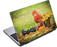 ezyPRNT Little Girl wih Flower Basket (14 to 14.9 inch) Vinyl Laptop Decal 14   Laptop Accessories  (ezyPRNT)