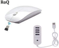 View ROQ High Speed Ultra Slim Mouse With 4 port 1 TB USB Hub Wireless Optical Mouse(USB, White) Laptop Accessories Price Online(ROQ)