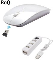 View ROQ High Speed USB 2.0 4 Port Hub With Ultra Slim Wireless Optical Mouse(USB, White) Laptop Accessories Price Online(ROQ)