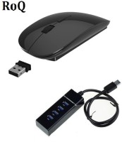 View ROQ High Speed USB 3.0 4 Port Hub With Ultra Slim Wireless Optical Mouse(USB, Black) Laptop Accessories Price Online(ROQ)