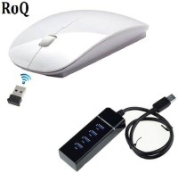 View ROQ High Speed USB 3.0 4 Port Hub With Ultra Slim Wireless Optical Mouse(USB, White) Laptop Accessories Price Online(ROQ)
