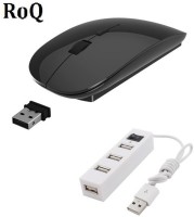 View ROQ High Speed USB 2.0 4 Port Hub With Ultra Slim Wireless Optical Mouse(USB, Black) Laptop Accessories Price Online(ROQ)