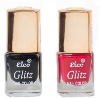 Elco Glitz Premium Nail Enamel-Pack of 2 Midnight Black, Blood Red(12 ml) - Price 139 30 % Off  