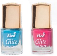 Elco Glitz Premium Nail Enamel-Pack of 2 Sky Blue, Hot Pink(12 ml) - Price 139 30 % Off  