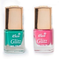 Elco Glitz Premium Nail Enamel-Pack of 2 Sea Green, Hot Pink(12 ml) - Price 139 30 % Off  