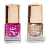 Elco Glitz Premium Nail Enamel-Pack of 2 Magenta Matte, Goden Hue(12 ml) - Price 139 30 % Off  