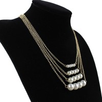 SENECIO™ American Style Four Layer Multi Strand Imitation Pearl Bead Gold-plated Plated Alloy Necklace