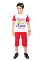 Red Ring Kids Nightwear Boys Printed Cotton Blend(Red Pack of 2)
