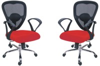 Adiko Fabric Office Arm Chair(Black, Red, Set of 2)   Furniture  (Adiko)