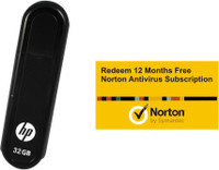 HP V100 W 32 GB Pendrive with FREE Norton Anti-virus 12 Month Subscription (1 PC 1 Year)(Black)
