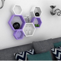 View Wallz Art Hexagon Shape MDF Wall Shelf(Number of Shelves - 6, Purple) Price Online(Wallz Art)