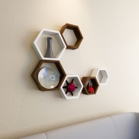 DecorNation Hexagon Shape MDF Wall Shelf(Number of Shelves - 6, White, Brown) (DecorNation)  Buy Online