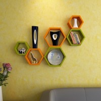 View Wallz Art Hexagon Shape MDF Wall Shelf(Number of Shelves - 6, Green) Price Online(Wallz Art)