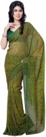 JTInternational Striped Daily Wear Handloom Poly Georgette Saree(Green, Yellow)