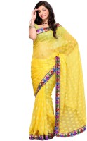 JTInternational Self Design Fashion Cotton Blend Saree(Yellow)