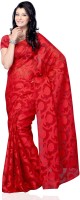 JTInternational Self Design Fashion Cotton Blend Saree(Red)