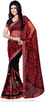 JTInternational Self Design Bollywood Handloom Poly Georgette Saree(Red, Black)