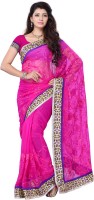 JTInternational Self Design Fashion Cotton Blend Saree(Gold, Pink)