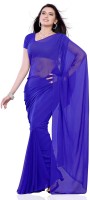 JTInternational Solid Fashion Chiffon Saree(Blue)