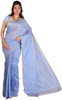 Kanheyas Striped Fashion Handloom Cotton Blend Saree(Blue)