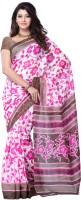 JTInternational Printed Fashion Art Silk Saree(White, Pink)