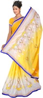 Shree Rajlaxmi Sarees Embroidered Fashion Poly Georgette Saree(White, Yellow)