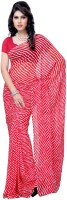 JTInternational Striped Daily Wear Handloom Poly Georgette Saree(Red, White)