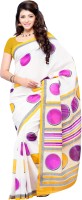 JTInternational Printed Fashion Art Silk Saree(White, Yellow)
