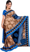 Jiya Self Design, Printed Daily Wear Cotton Blend, Poly Crepe Saree(Multicolor, Brown, Blue)
