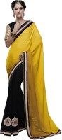 Desi Butik Self Design Fashion Poly Georgette Saree(Yellow)
