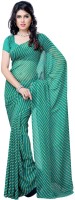 JTInternational Striped Daily Wear Handloom Poly Georgette Saree(Green, Beige)